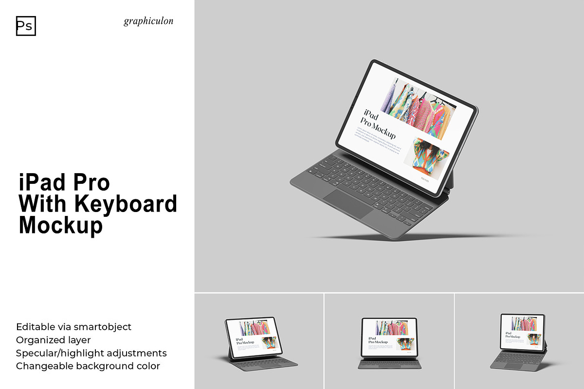 iPad Pro With Keyboard Mockup, an iPad Mockup by Graphiculon (Photo 1 of 11)