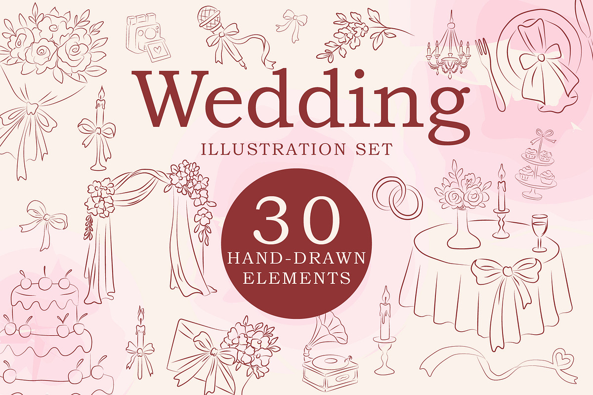 Hand Drawn Wedding Illustration Set, an Outline Icon by OREHOVKA (Photo 1 of 3)