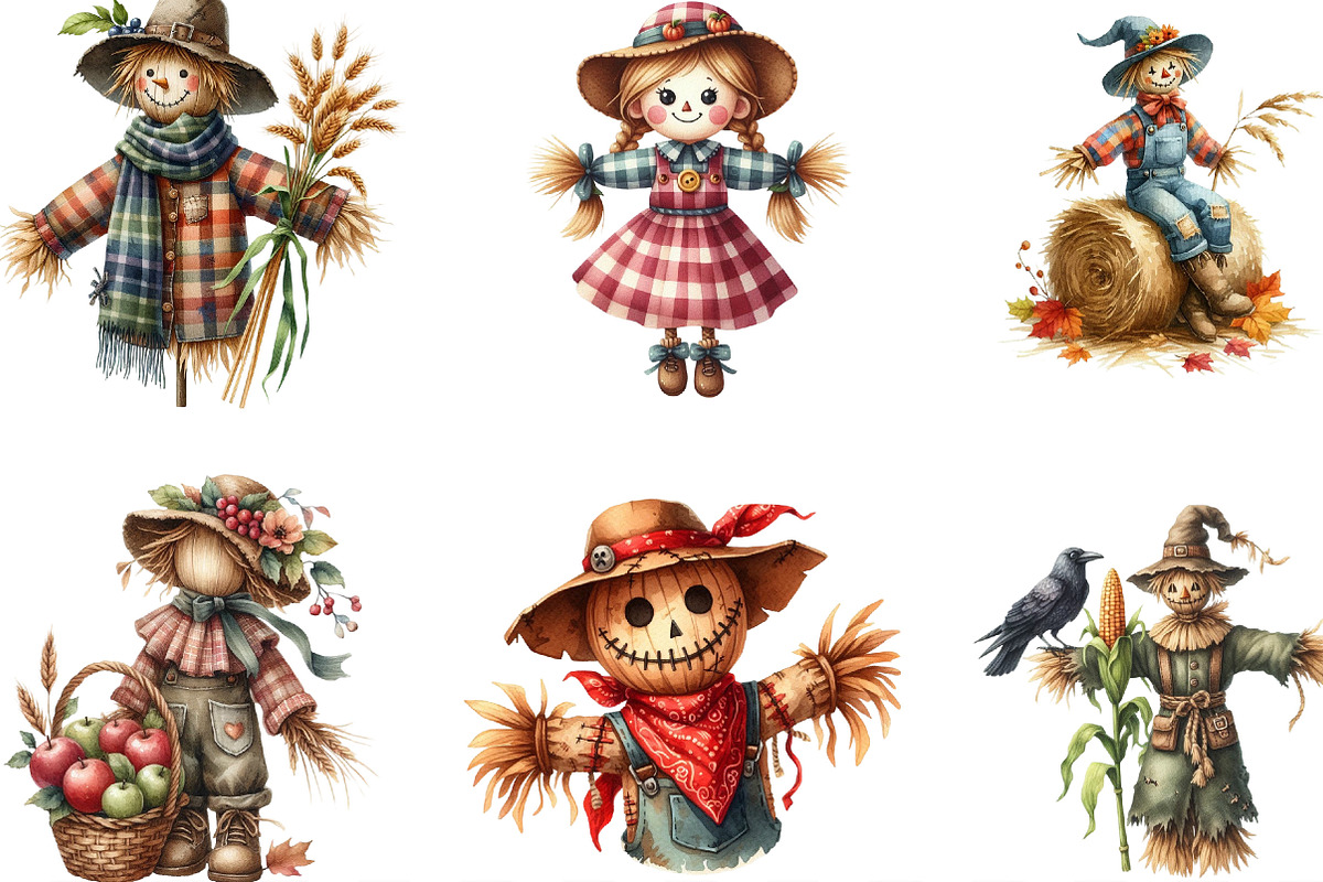 Autumn Fall Scarecrow Clipart, an Illustration by Designking (Photo 2 of 4)
