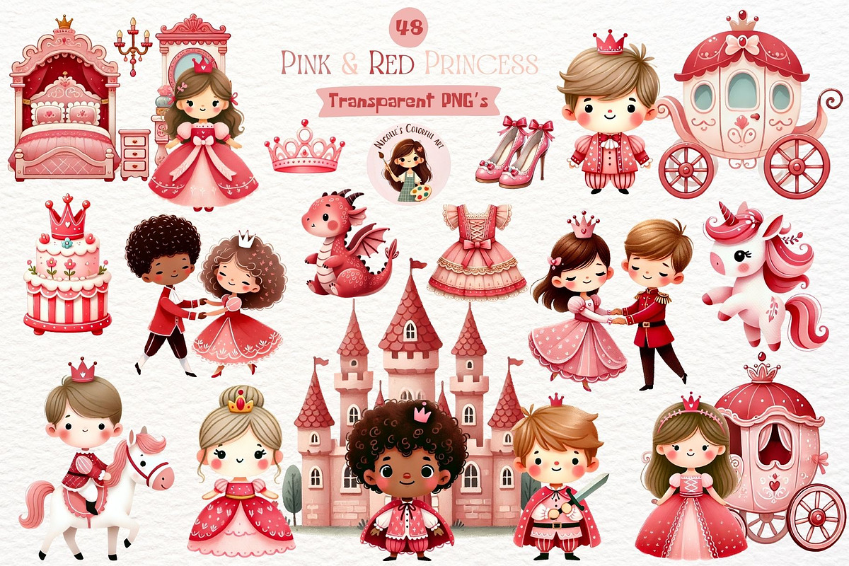 Cute Watercolor Princess Clipart, a Person Illustration by Nicolle's Colorful Art (Photo 1 of 6)