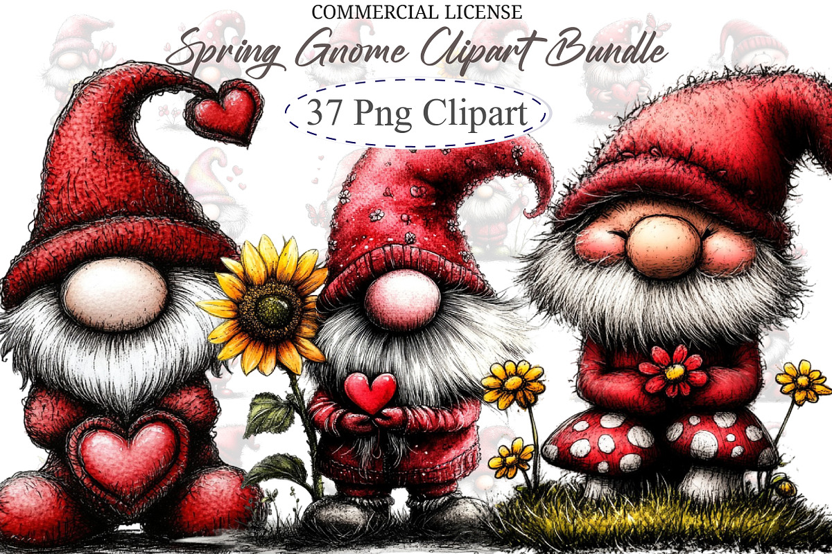 Spring Gnome Clipart Bundle, an Illustration by designcity5 (Photo 1 of 5)