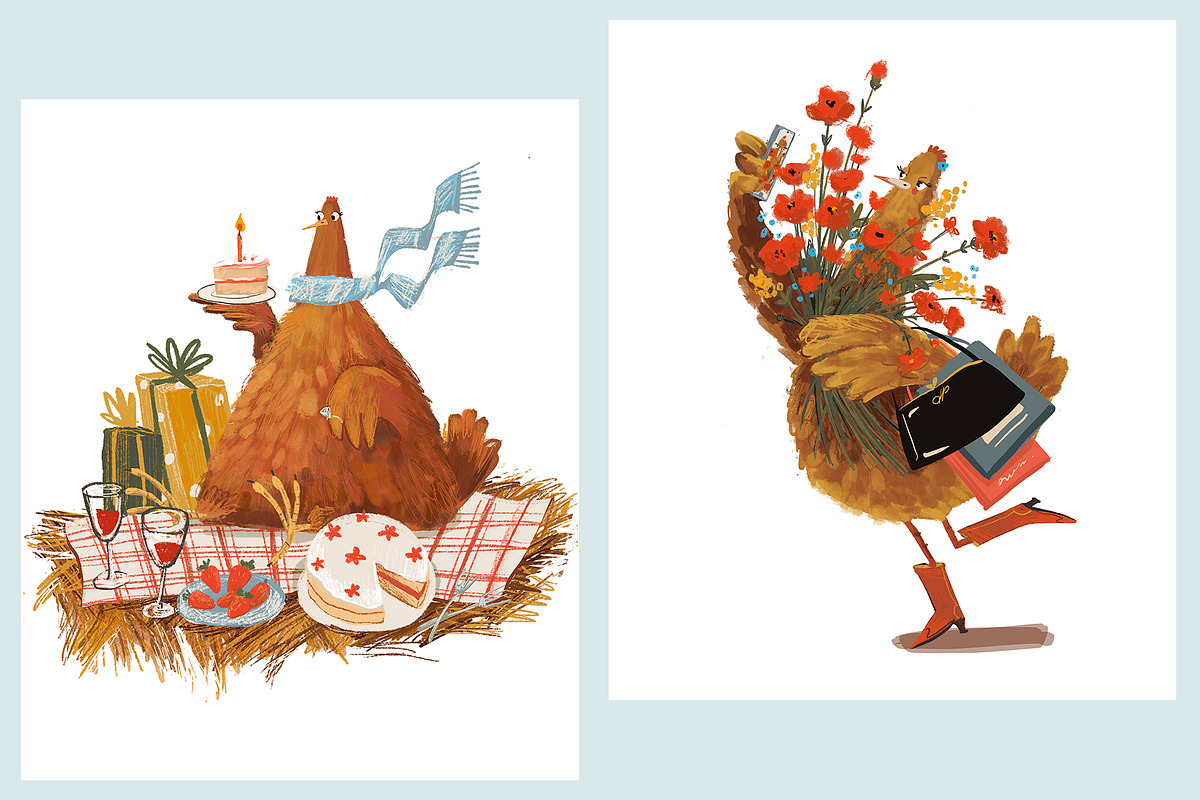 Happy Chickens, an Animal Illustration by Dashnpro (Photo 3 of 8)