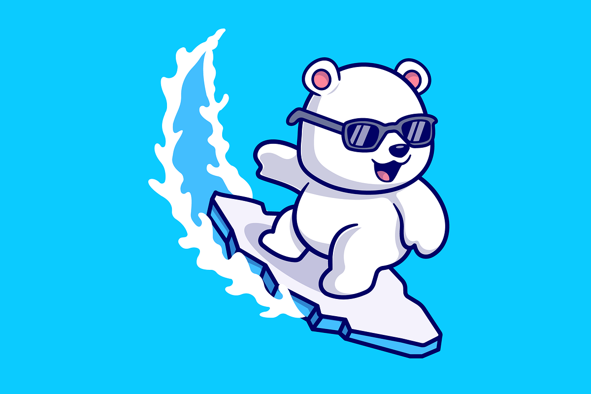 Cute Polar Bear Surfing With Glasses, an Animal Illustration by Catalyst Labs (Photo 3 of 3)