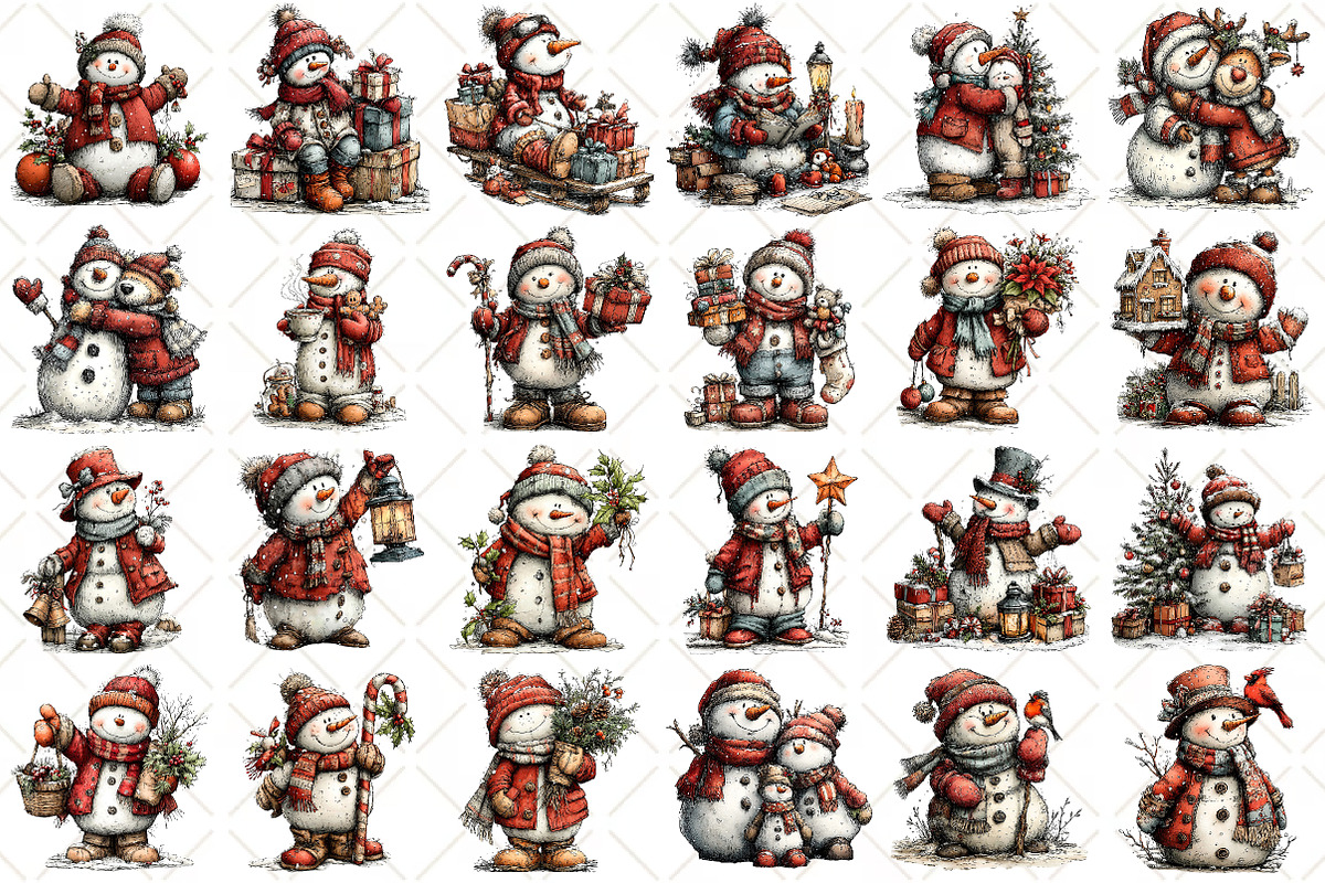 Christmas Whimsical Snowman Clipart, a Seasonal Illustration by Black Bird Studio (Photo 2 of 7)