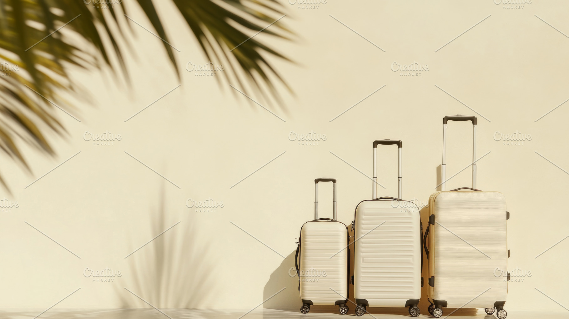 beige suitcases lined up in descending size, placed on a monochr, a Photo by Dvoevnore photos