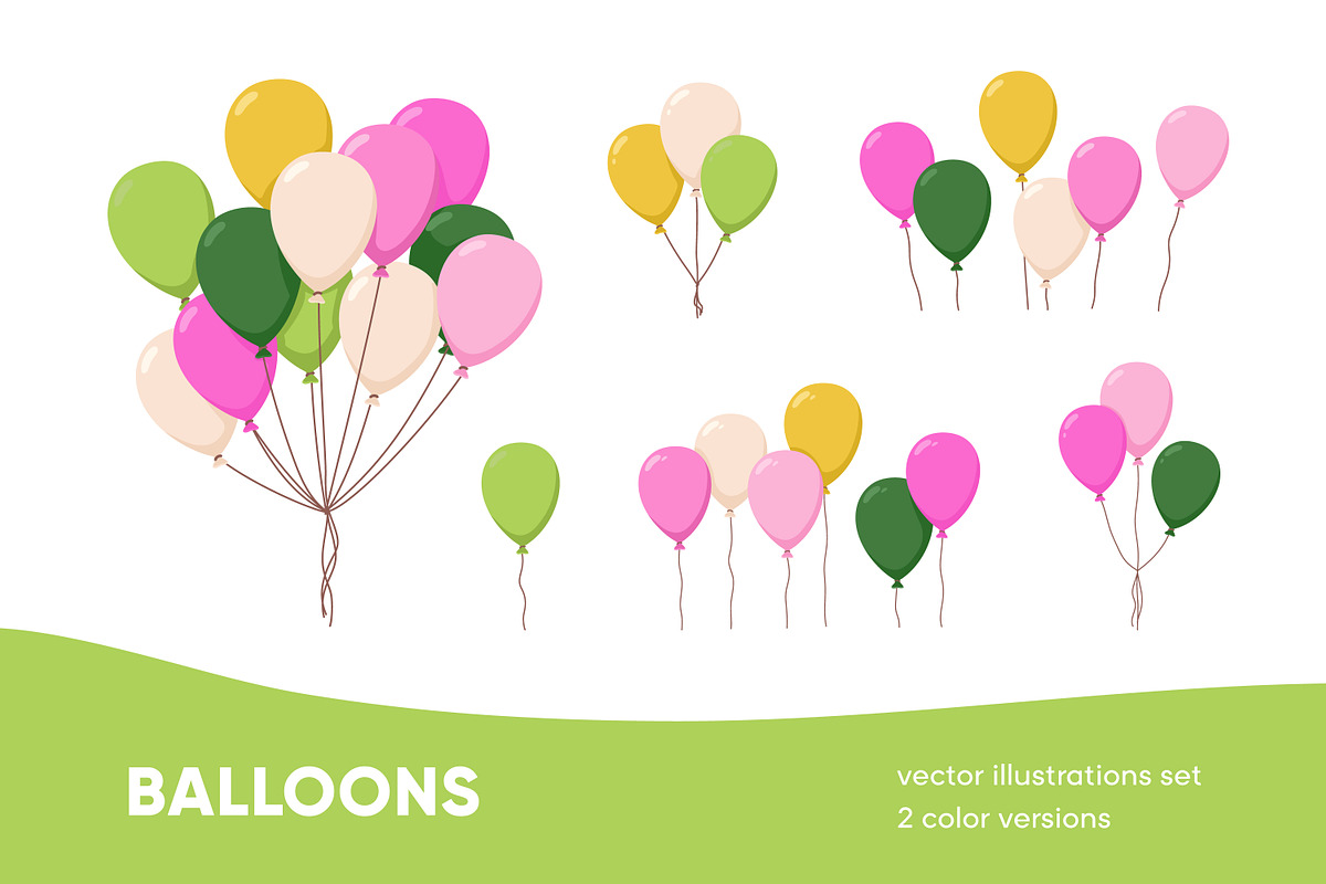 Holiday air balloons flying up set, an Object Illustration by Good Studio (Photo 1 of 10)