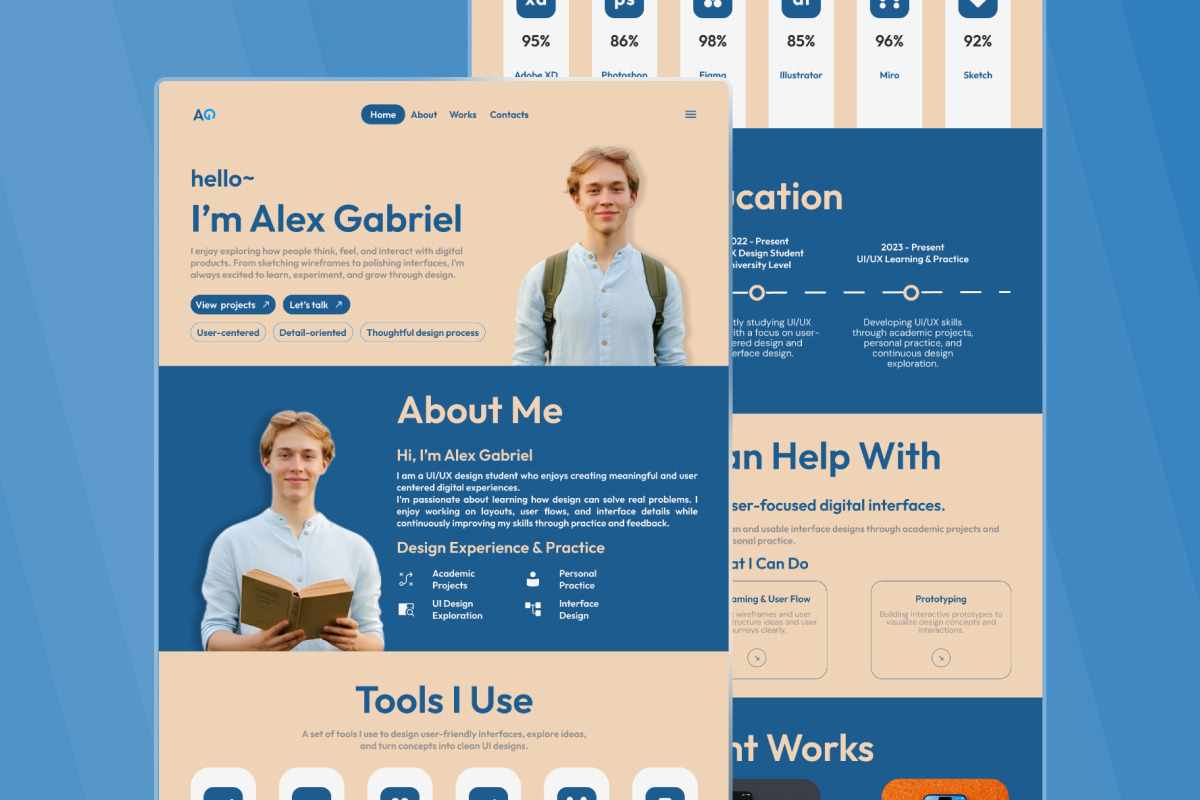Alex – Student Portfolio Landing, a Landing Page Template by trabaskriya (Photo 3 of 5)