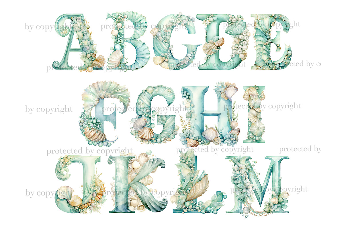 Seashell Alphabet | Pearl Clipart, an Animal Illustration by GlamArtZhanna (Photo 2 of 5)