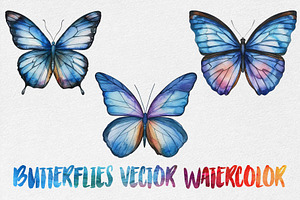 Watercolor Blue Butterfly Vector