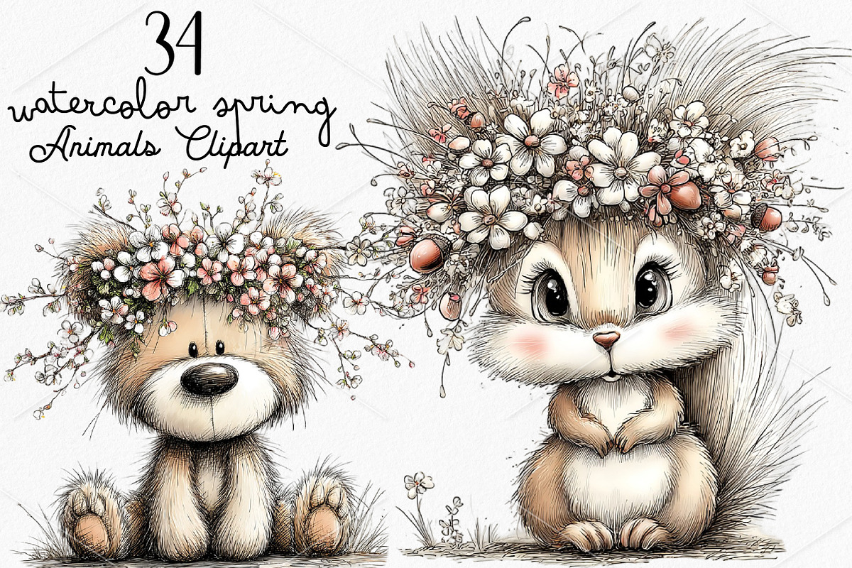 Watercolor Spring Animals Clipart, a Seasonal Illustration by Canvas Craft (Photo 1 of 7)