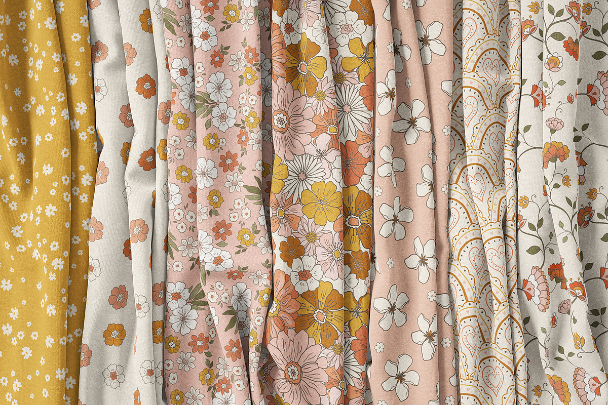 Retro Flowers groovy pattern&clipart, a Background Graphic by Cozy pattern shop (Photo 7 of 10)