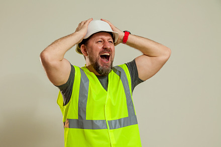 worker in a vest and white helmet, a Person Photo by Photostock