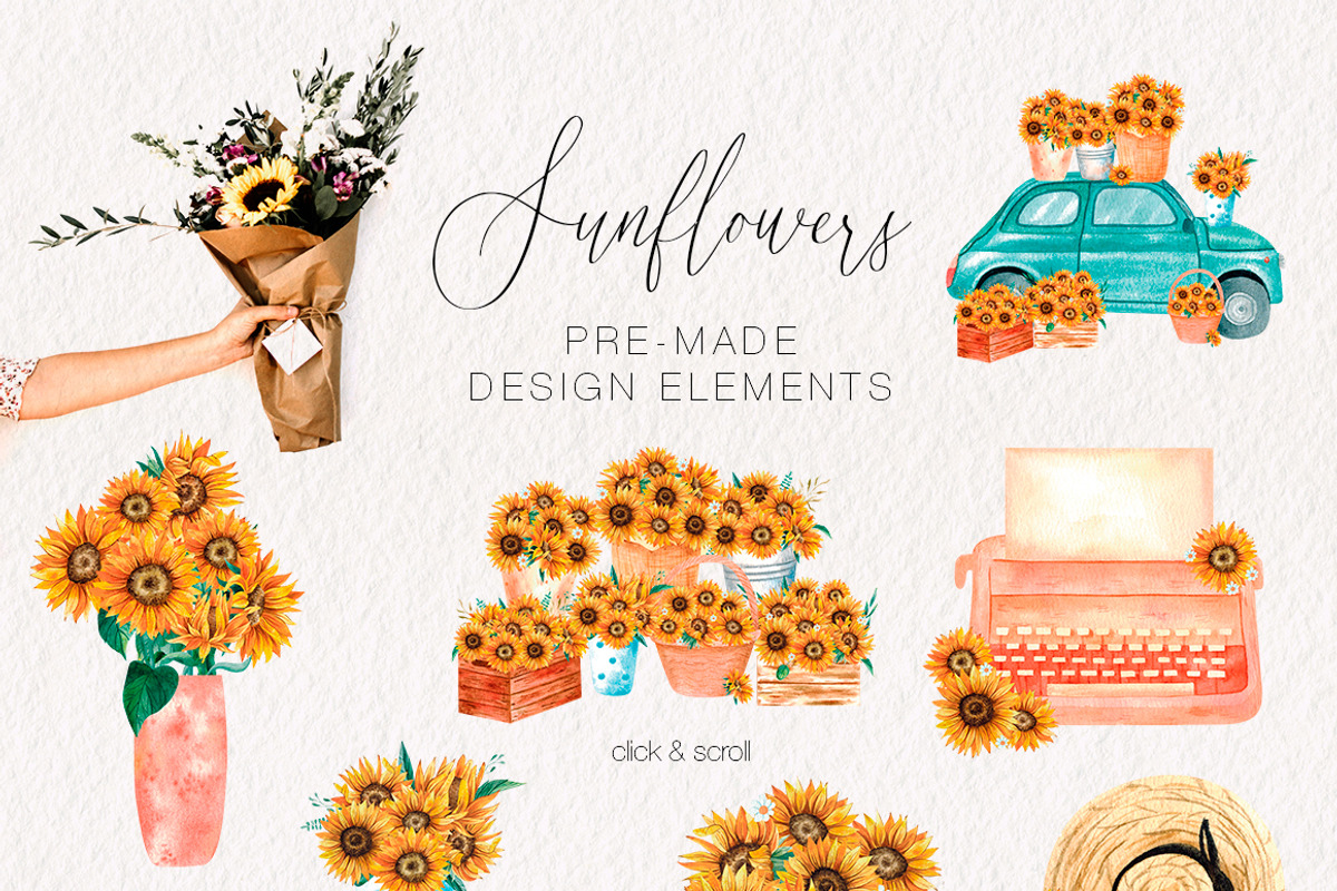 Watercolor Sunflowers Collection, an Illustration by Art Dari Autumn (Photo 3 of 15)