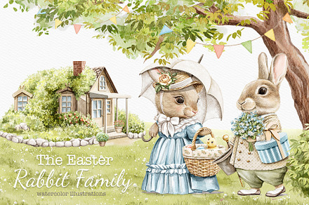 The Easter rabbit family, an Animal Illustration by Mimomy