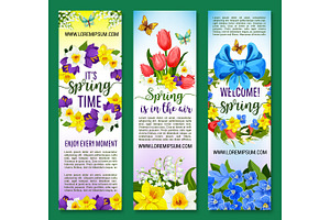 Hello Spring Vector Floral Banners Set