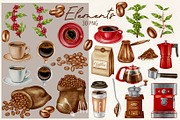 Watercolor Coffee Clipart/Pattern, a Food Illustration by Andre_Eva (Thumbnail 2 of 10)