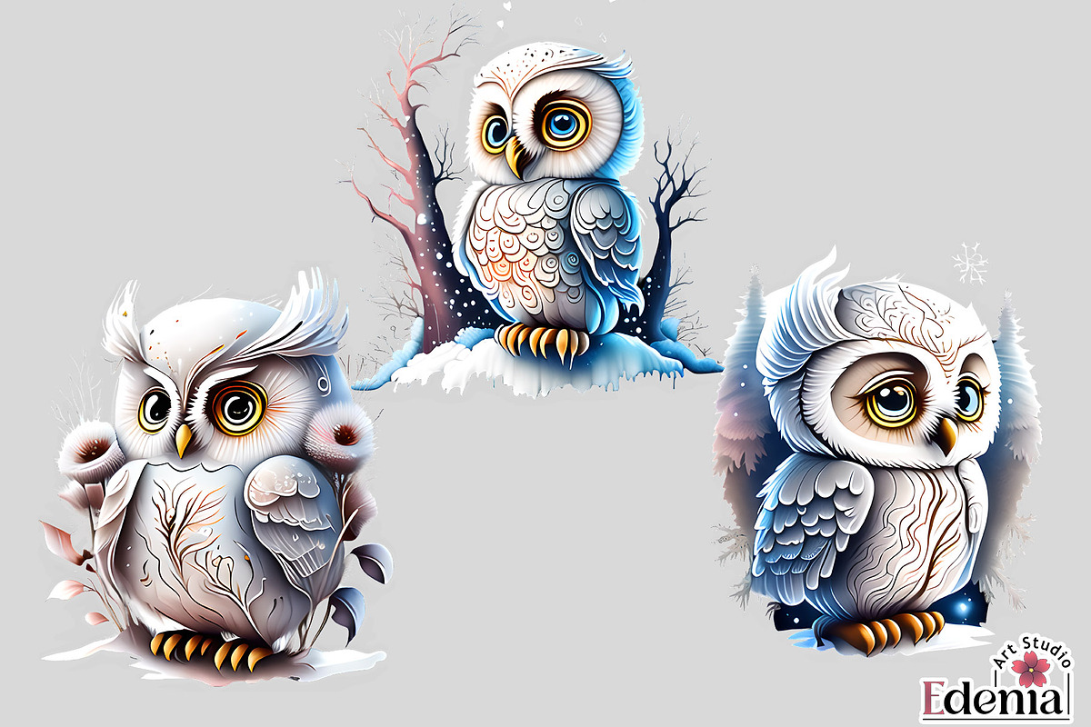 Cute Winter Owls Clipart Sublimation, an Animal Illustration by EdeniaArtStudio (Photo 4 of 6)