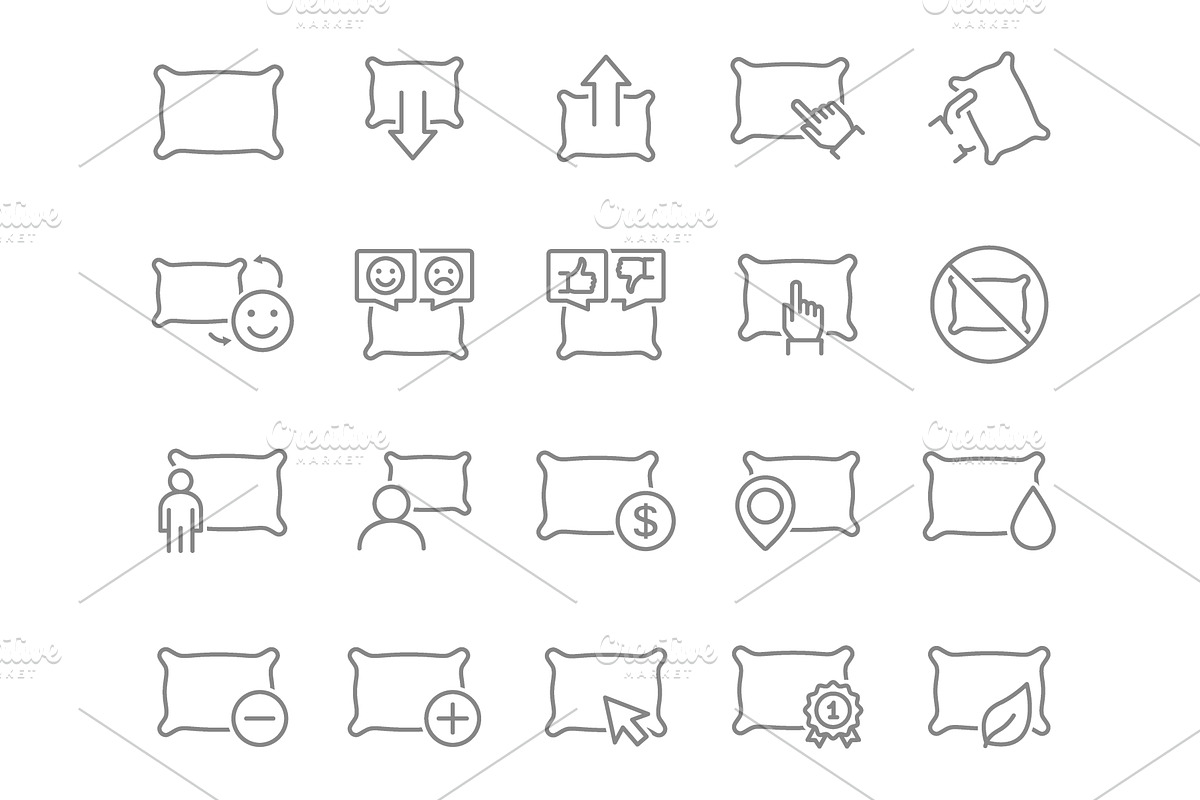 Set of pillow line icons. Orthopedic, an Object Illustration by GraphiShop