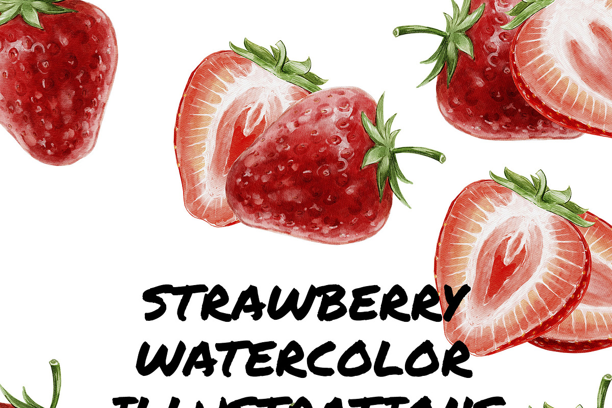 Strawberry Watercolor Illustrations, a Food Illustration by wedraw (Photo 2 of 3)