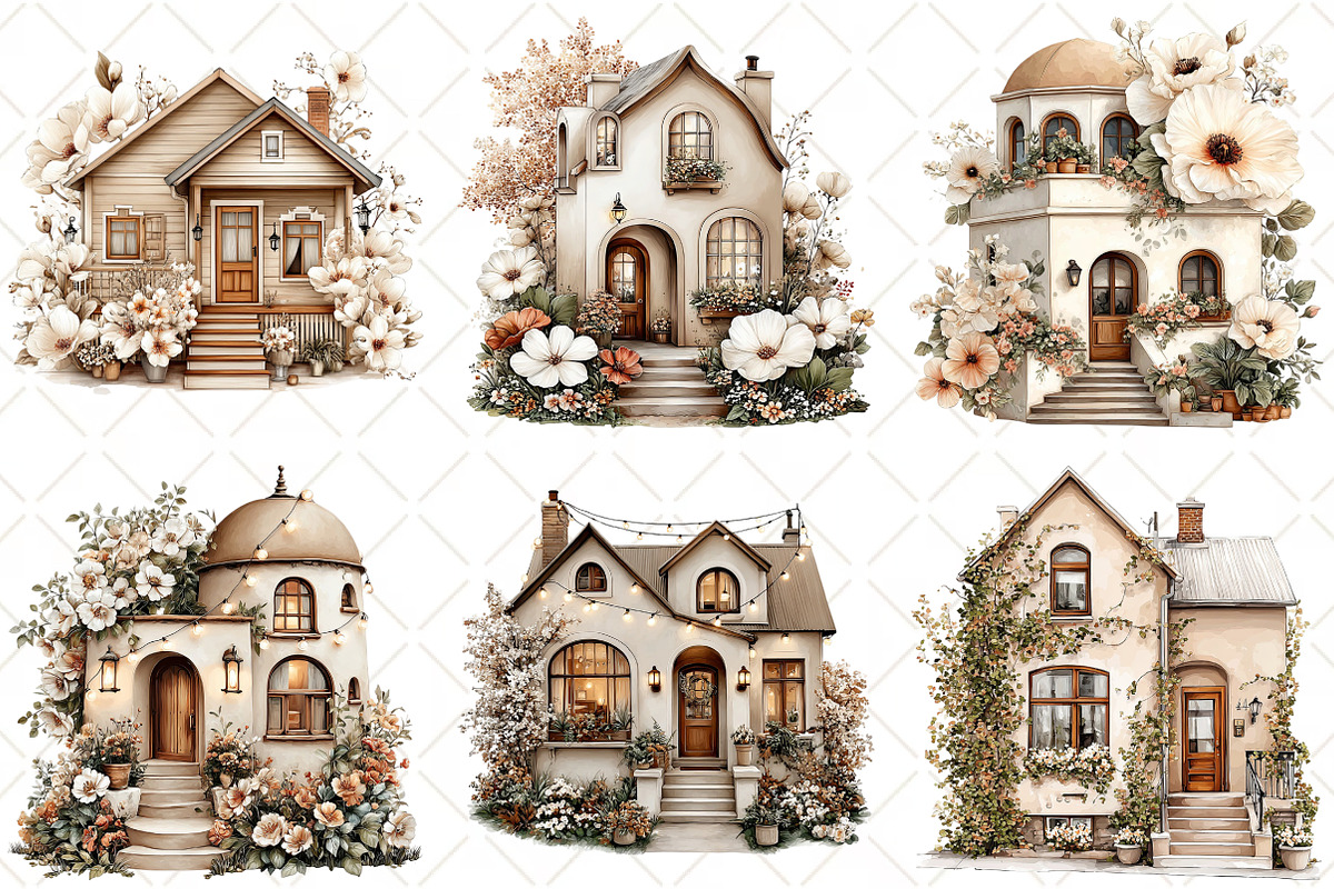 Watercolor Houses Clipart, an Illustration by Black Bird Studio (Photo 5 of 5)