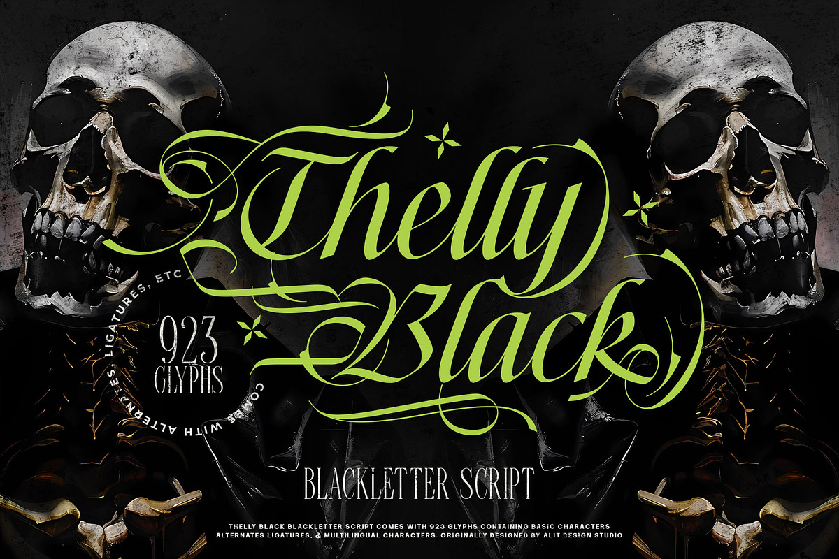 Thelly Black Typeface, a Blackletter Font by alit design (Photo 1 of 17)