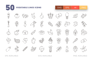 50 Vegetable Lines Icons