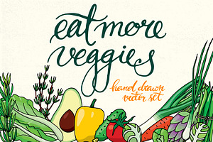 19 hand drawn vegetables + patterns