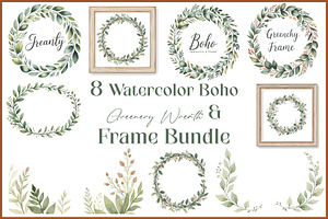 Boho Greenery Wreath & Frame Set, an Illustration by BIPLOB EXPERT