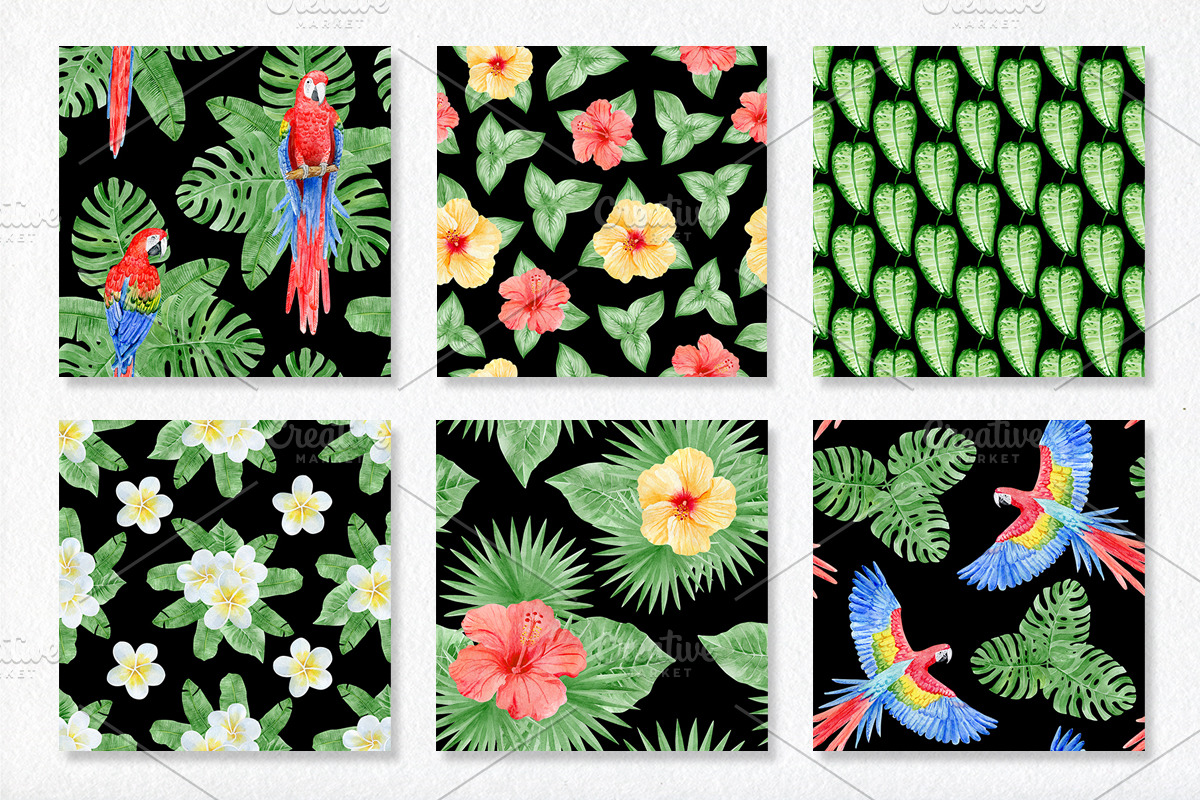 Watercolor tropical patterns, a Pattern Graphic by AV Design (Photo 2 of 7)