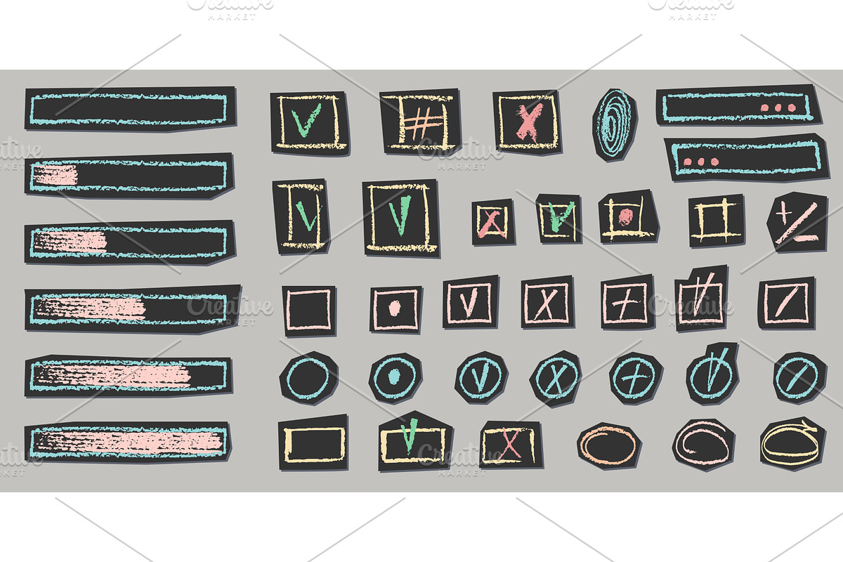 Hand-drawn check marks and cross, an Object Illustration by Zimages