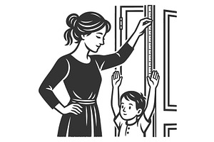Mother Measuring Child Height Growth, a Person Illustration by AlexArt