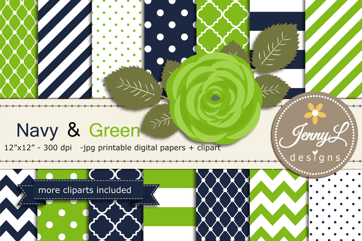 Navy and Green Digital Paper, a Pattern Graphic by JennyL Designs (Photo 1 of 3)