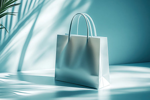 Elegant White Shopping Bag in Teal L, a Background Photo by Pixeness Studio