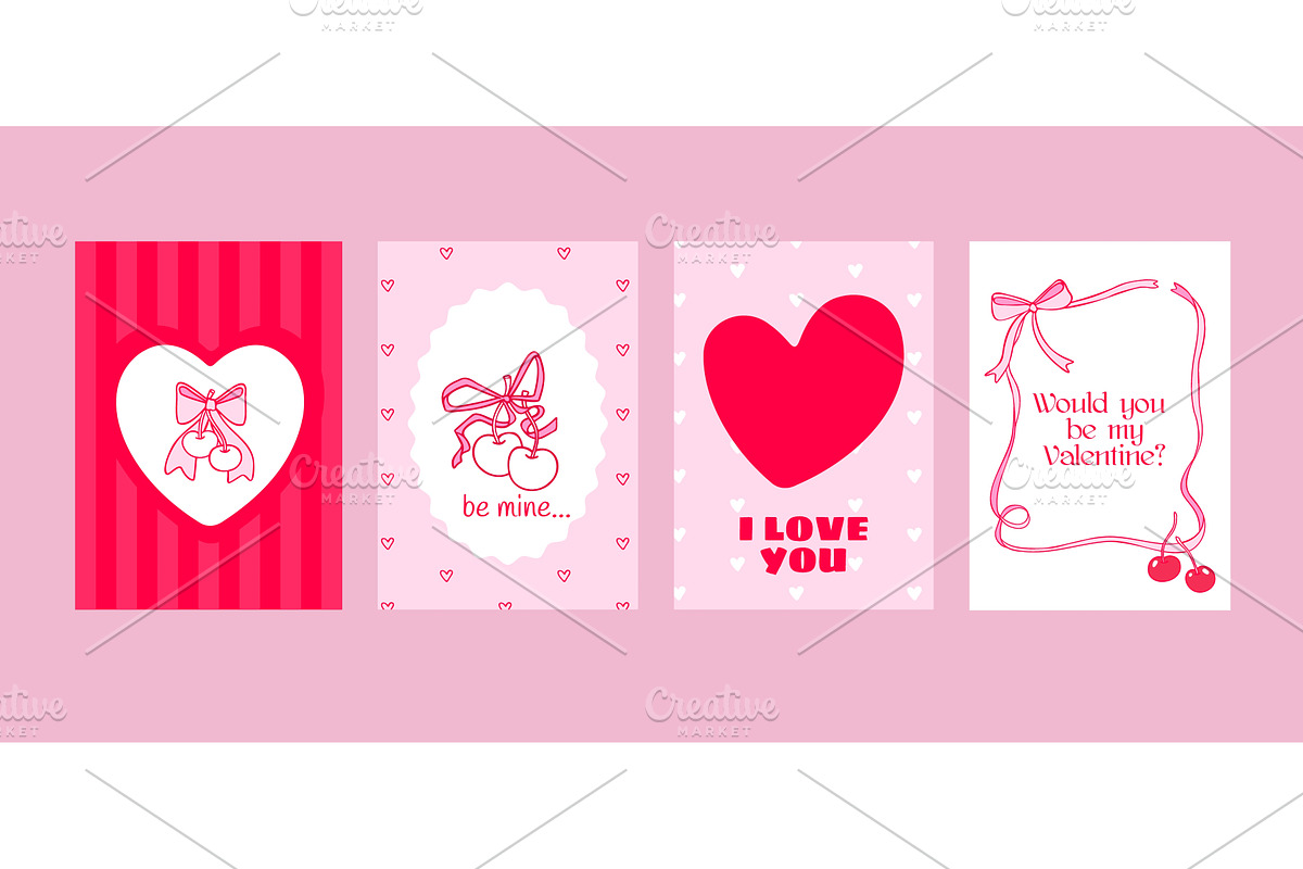 Vintage Valentine cards set with, a Texture Illustration by art PVP - market