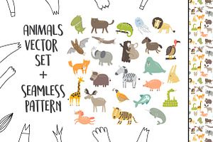 Animals vector set + pattern
