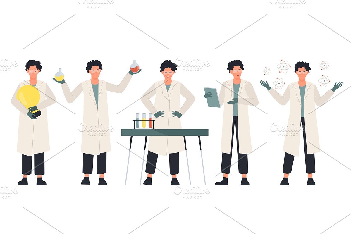 Male Scientist Character Poses, an Illustration by Flashvector