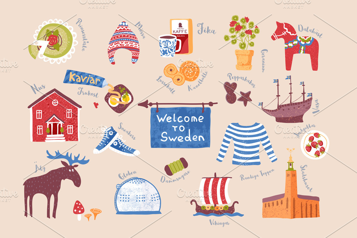 Set of Swedish traditional symbols, an Animal Illustration by Designifty