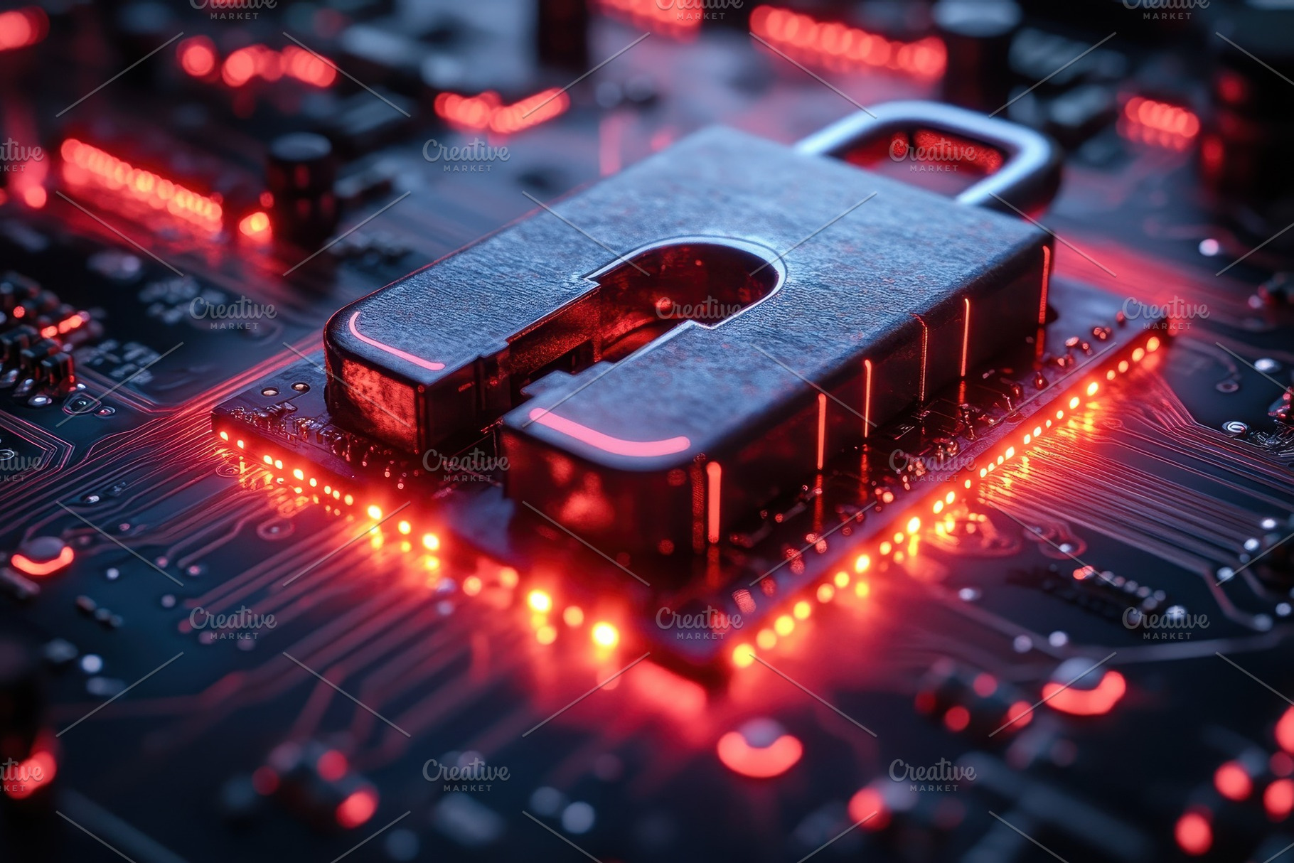 Cybersecurity concept with lock on i, a Photo by Tanuart