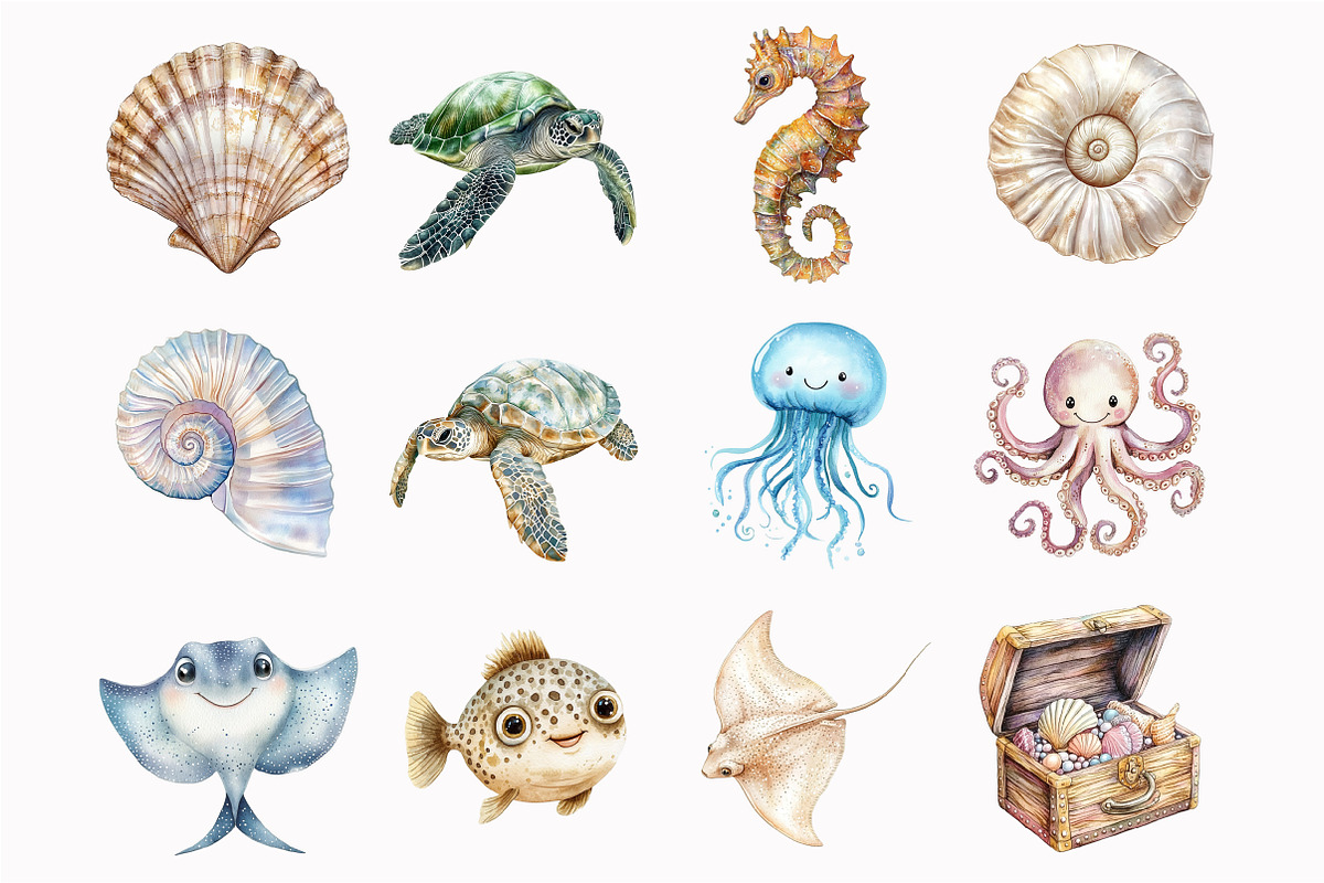 Watercolor Under The Sea Clipart, an Illustration by Design Market (Photo 3 of 5)