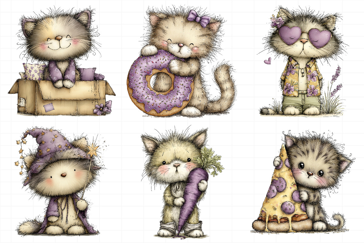 Whimsical Funny Cats Clipart, an Illustration by Daily.Designs (Photo 5 of 6)