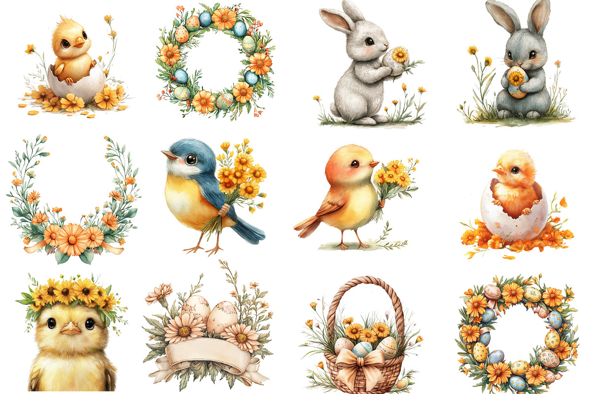 Marigold Easter Clipart, an Illustration by Watercolor design (Photo 2 of 5)