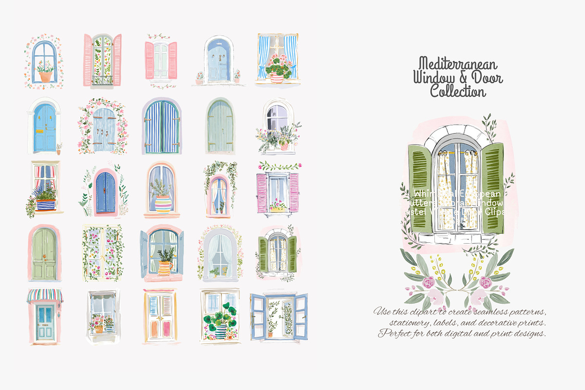 Mediterranean window and door clipar, a Decorative Illustration by Patishop Art (Photo 8 of 10)