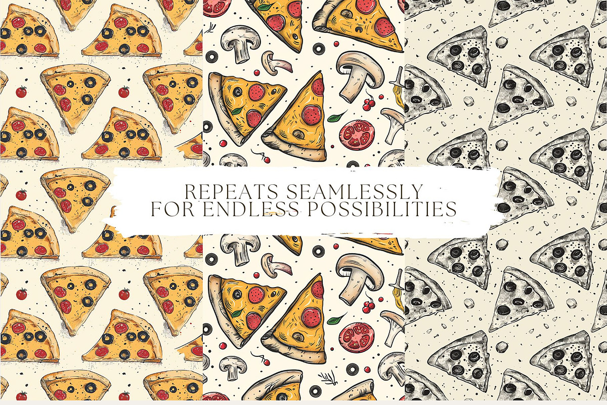 6 Retro Pizza Slice Seamless Pattern, a Pattern Graphic by Inknfolly (Photo 1 of 2)