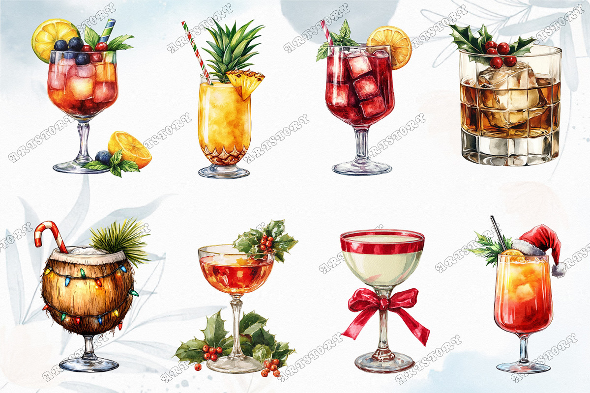 Cocktail Drink Christmas Clipart, an Illustration by designcity5 (Photo 2 of 5)