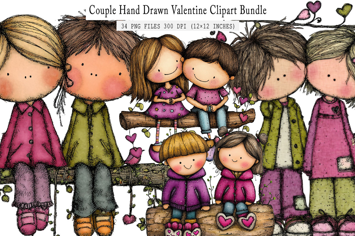 Couple Hand Drawn Valentine Clipart, an Illustration by SinaCreation (Photo 1 of 7)