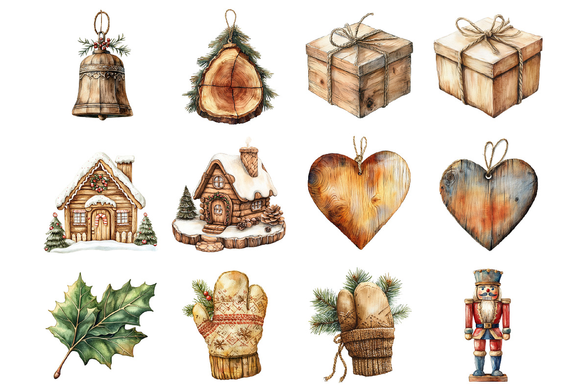 Rustic Wooden Christmas Clipart, a Graphic by CitraGraphics (Photo 3 of 4)