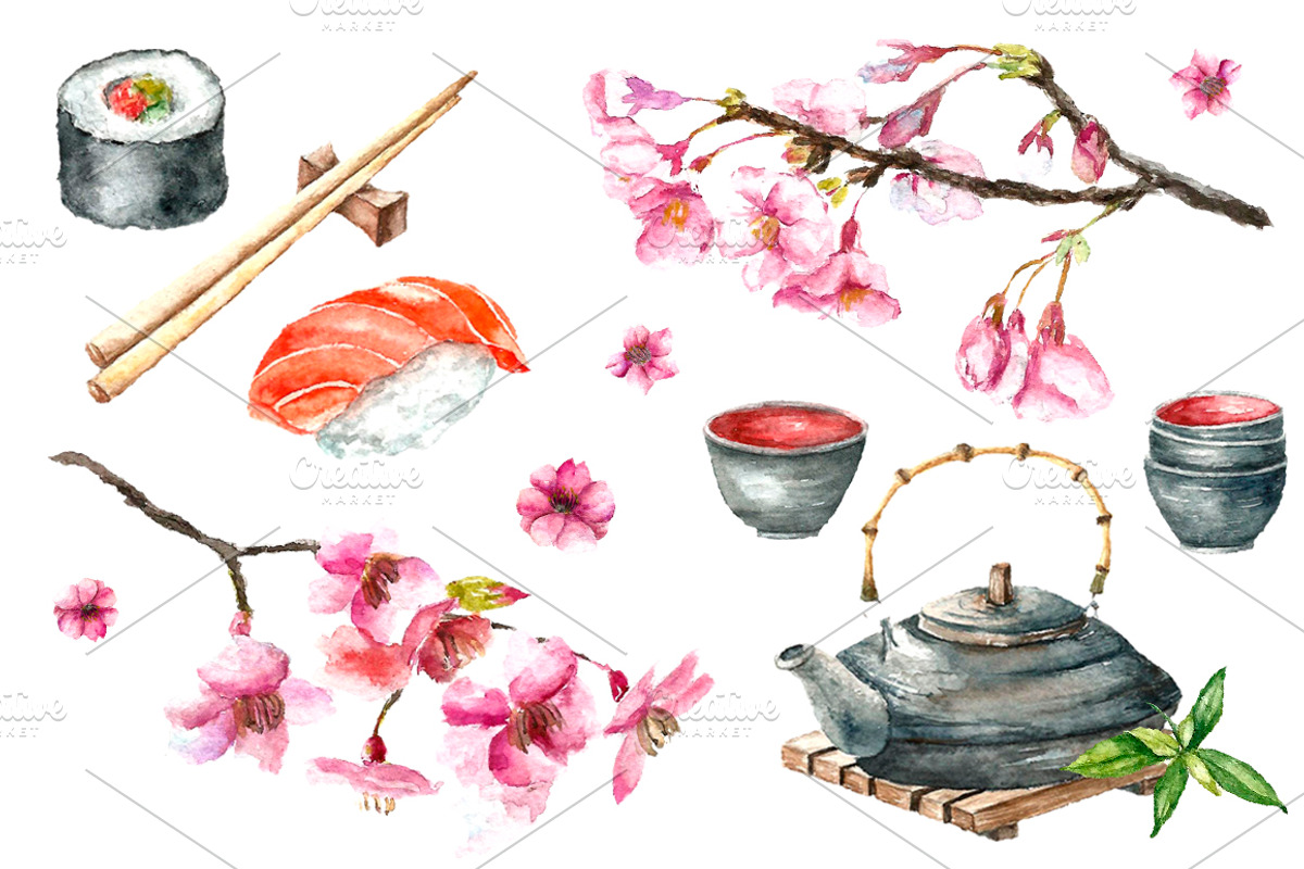 Watercolor set of Japan, a Food Illustration by Vikeriya (Photo 3 of 5)