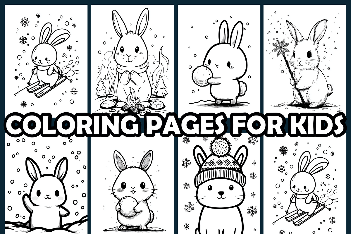 Winter Bunny Adventure Coloring Page, an Animal Illustration by maggiesar (Photo 3 of 4)