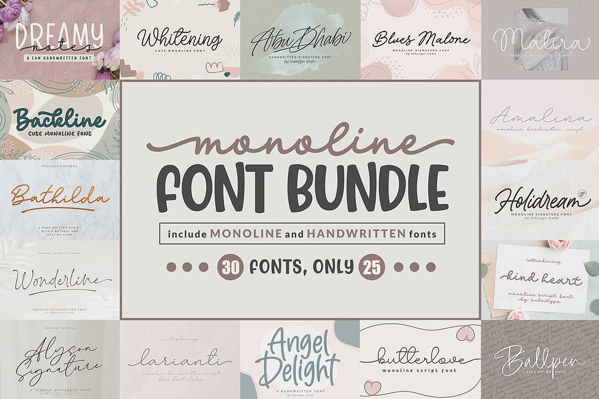 Monoline & Handwritten Font Bundle, a Script Font by Subectype Studio (Photo 1 of 8)