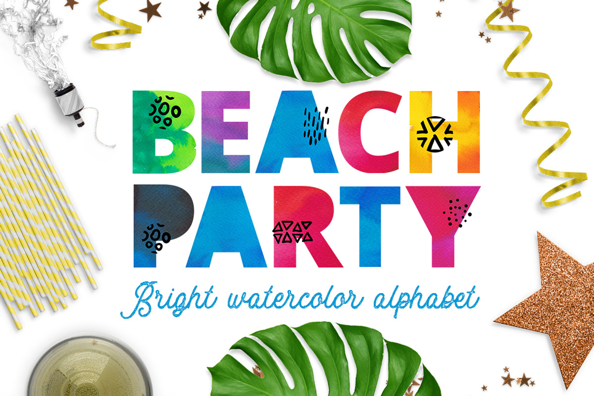 Beach party - watercolor alphabet, an Object Graphic by Beauty Drops (Photo 1 of 6)